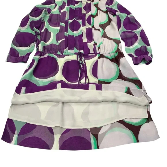 Diane Von Furstenberg Silk Mini Dress Purple Mint Retro Dot Drop Waist Size 8 - Picture 9 of 16